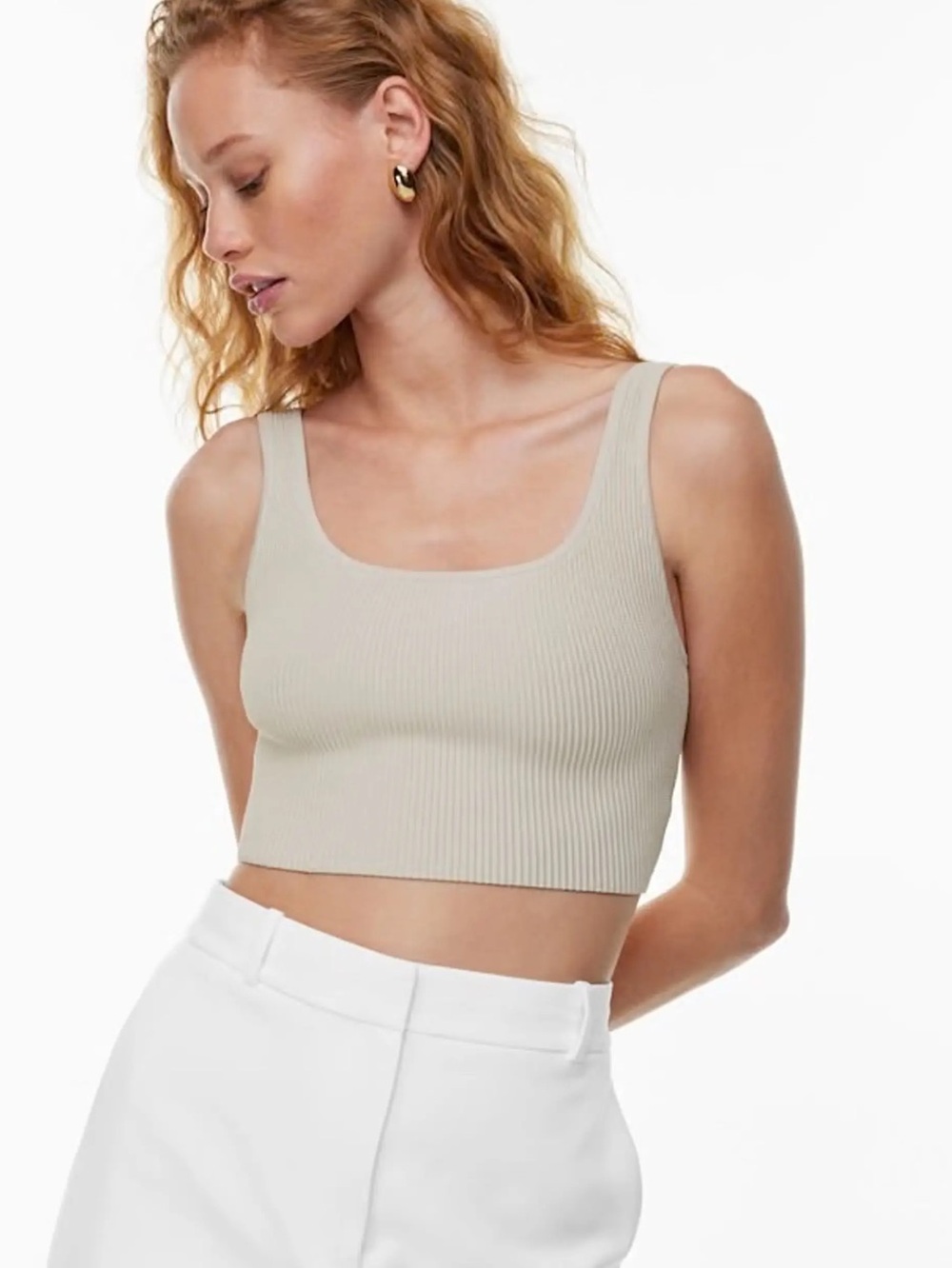 Babaton Sculpt Ribbed Square Neck Cropped Tank Beige